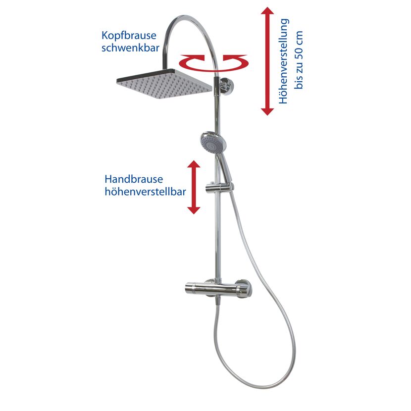 Duschsystem mit Thermostat und höhenverstellbarer Handbrause