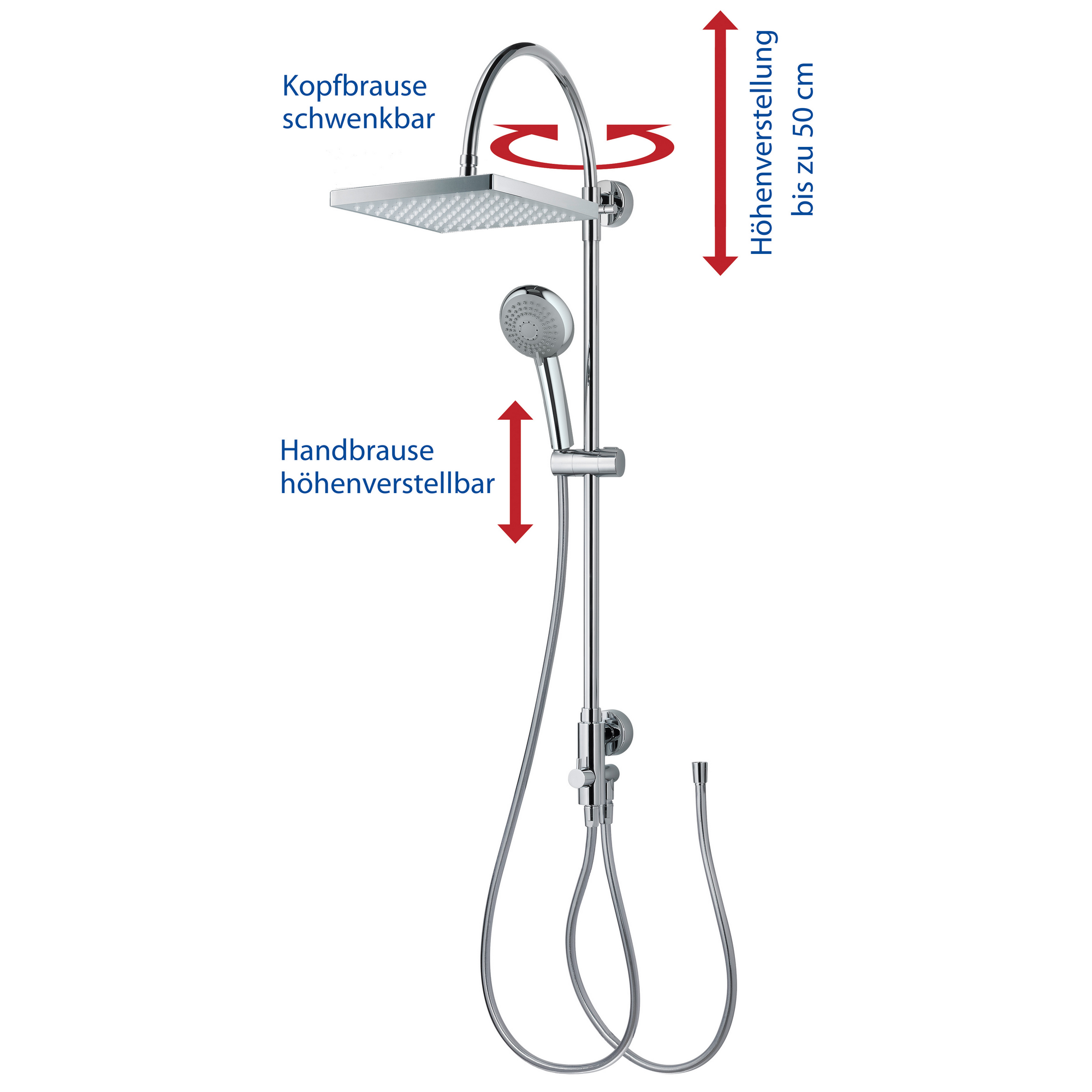 Duschsystem 'Aquamaxx 200' chromfarben eckige Kopfbrause, für separate Armatur + product picture