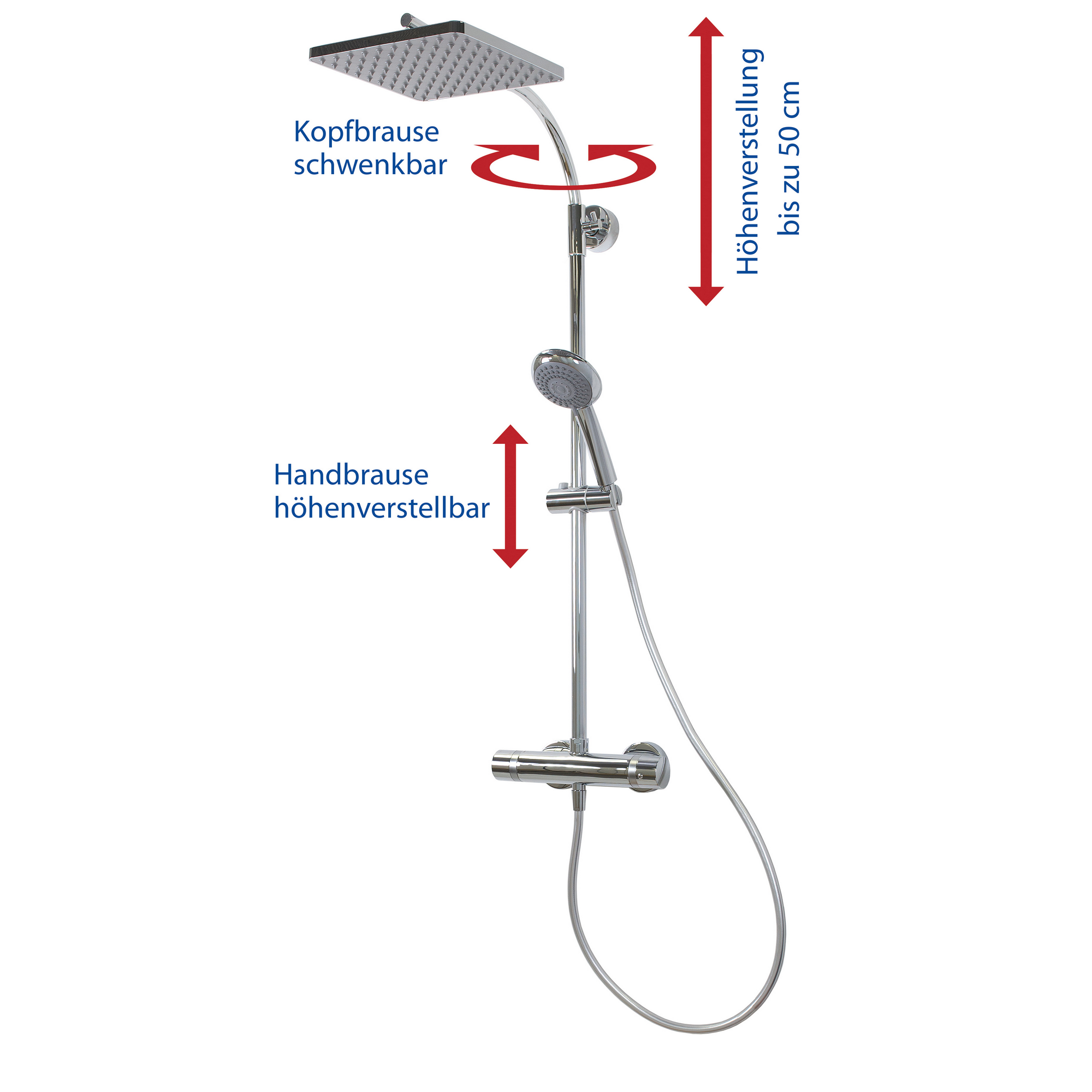 Duschsystem 'Aquamaxx 320' chromfarben mit Thermostat, eckige Kopfbrause