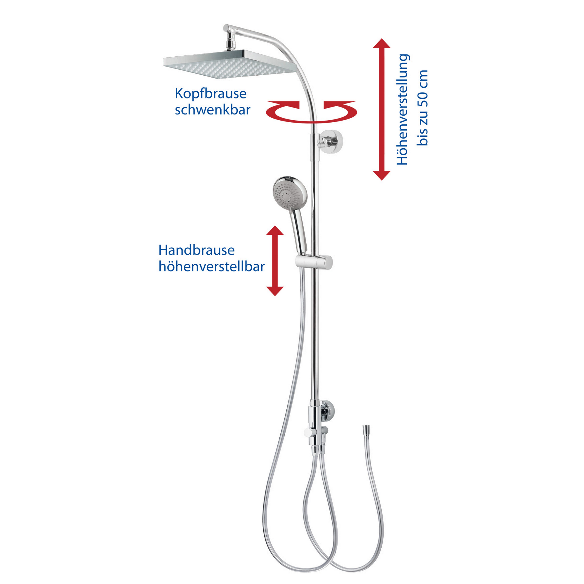 Duschsystem 'Aquamaxx 320' chromfarben eckige Kopfbrause, für separate Armatur + product picture