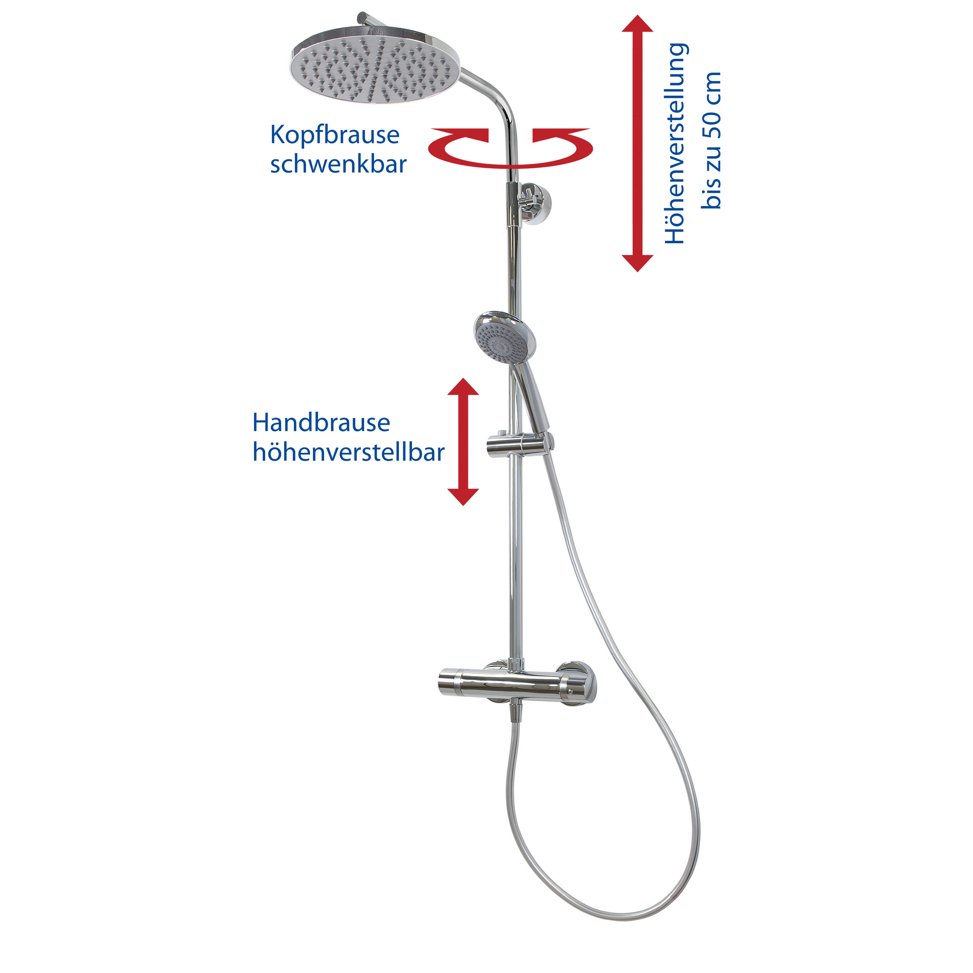 Duschsystem 'Aquamaxx 310' chromfarben mit Thermostat, runde Kopfbrause