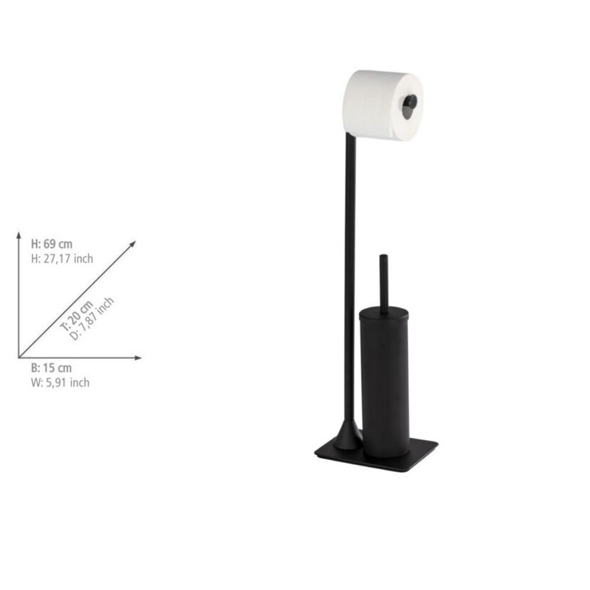 Schwarzer Stand-Toilettenpapierhalter mit Toilettenbürste