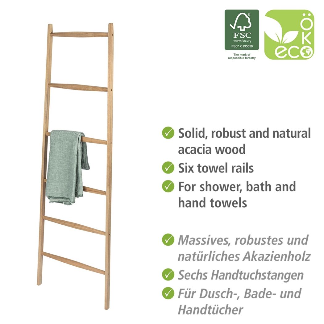 Handtuchleiter aus Holz mit Handtüchern
