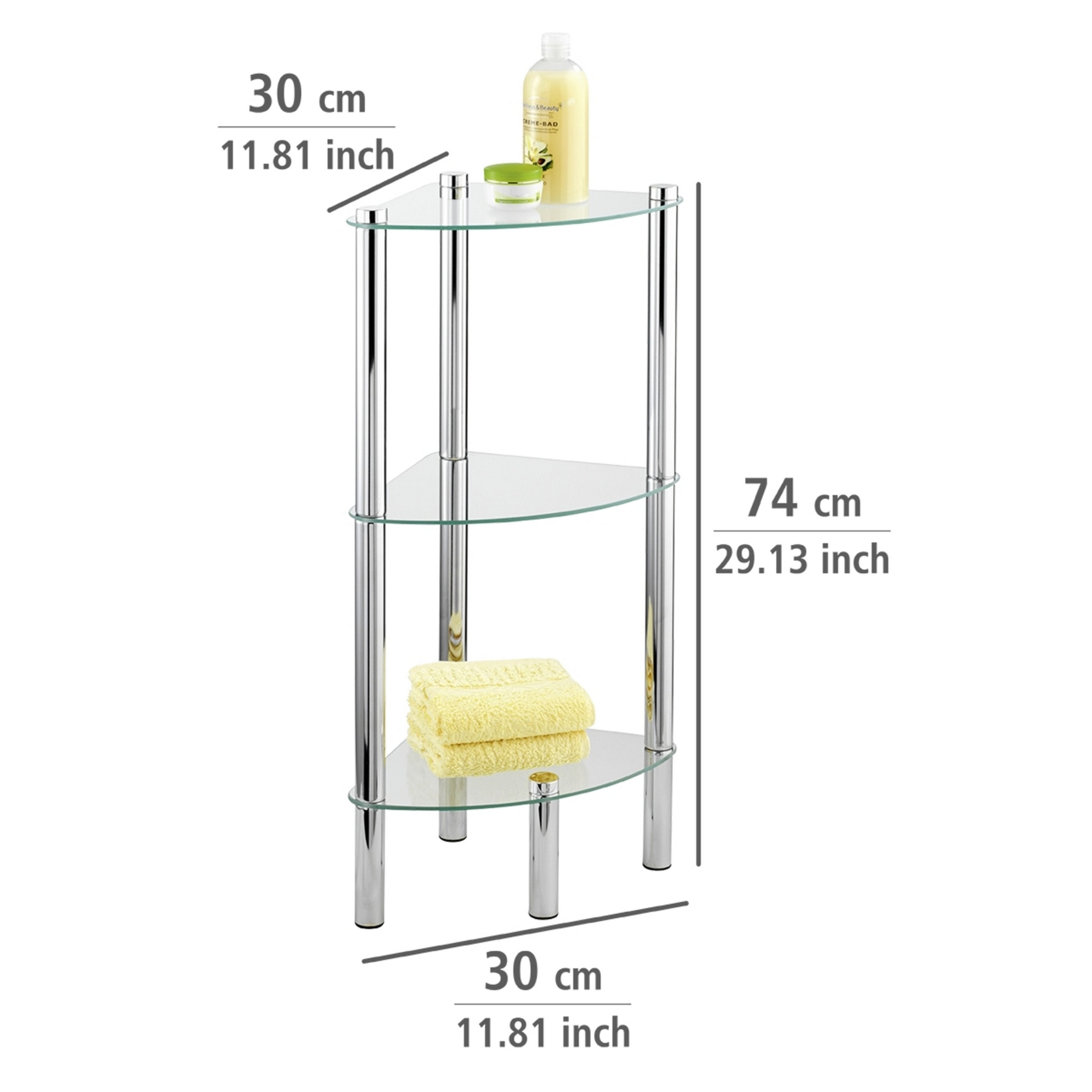 Eckregal 'Yago' Edelstahl 3 Glasböden 30 x 30 x 74 cm + product picture