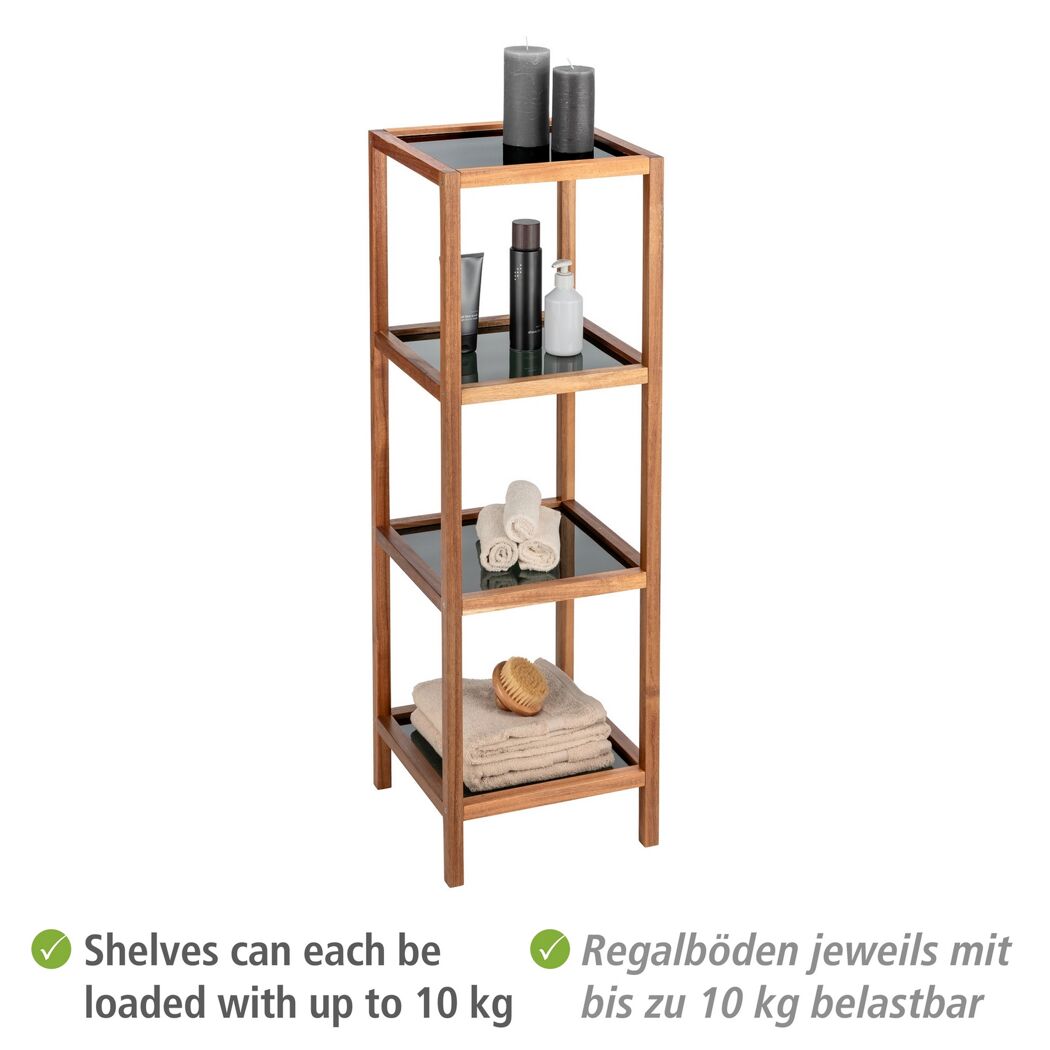 Holzregal mit Glasböden