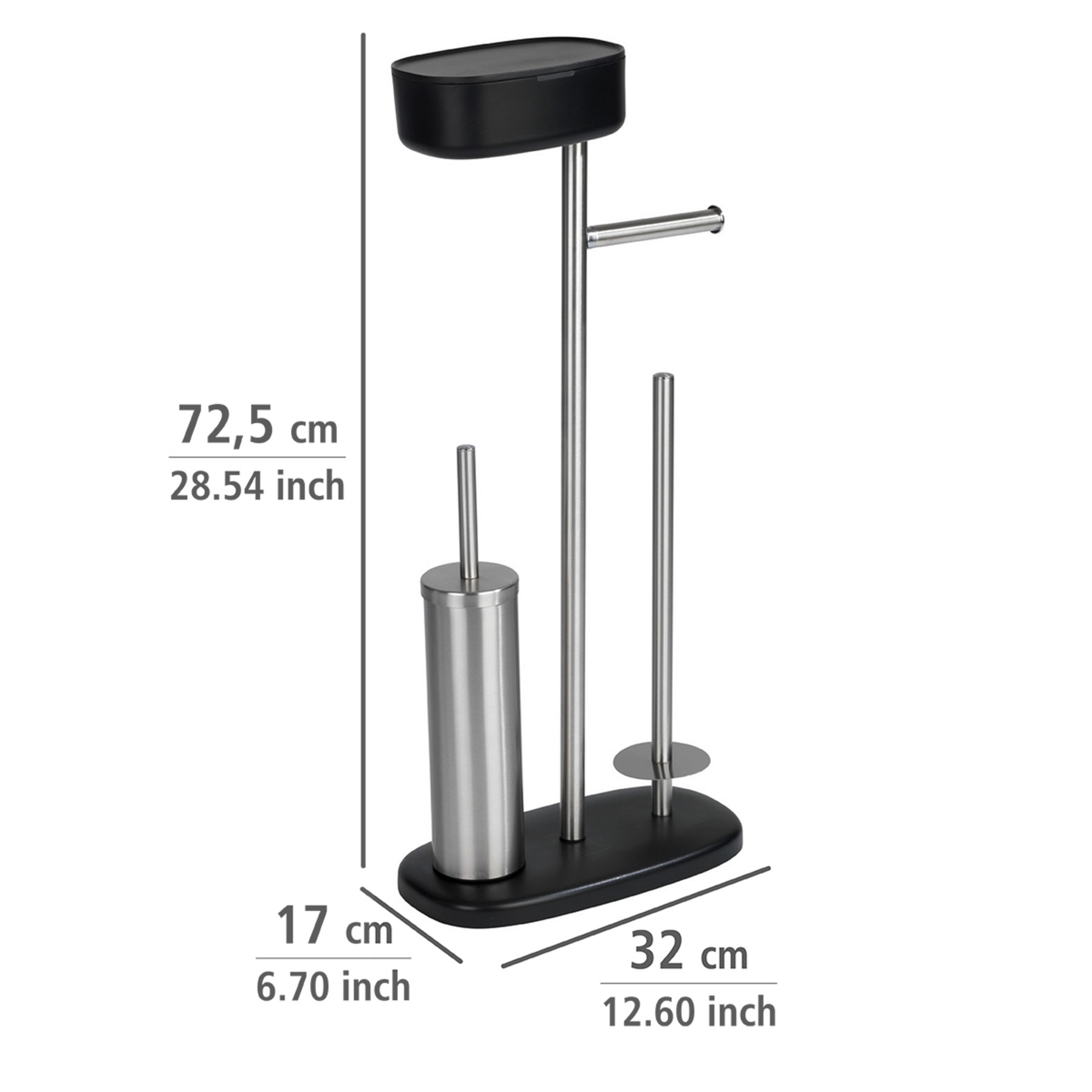 Stand WC-Garnitur 'Rivazza' 5-in-1 edelstahlfarben/schwarz mit Ablage + product picture