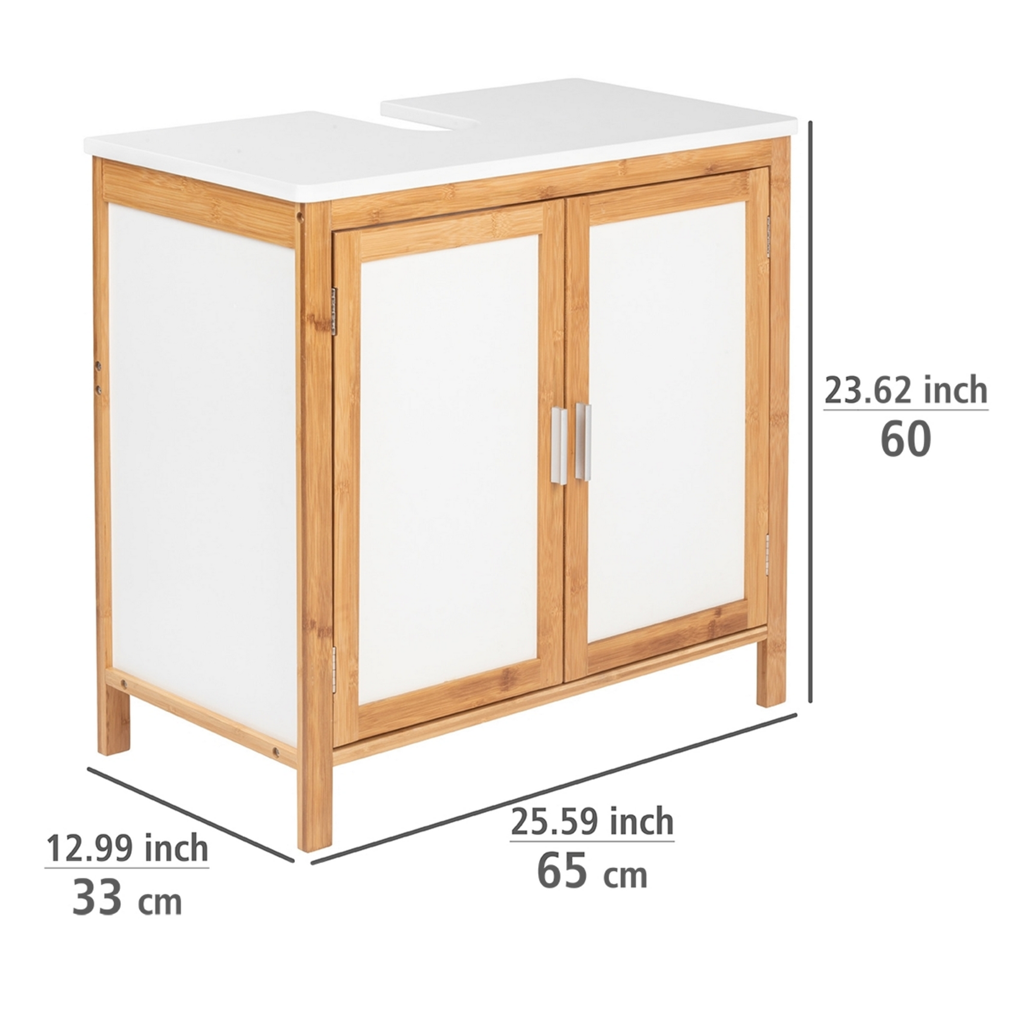 Waschbeckenunterschrank 'Finja' Bambus/MDF weiß 65 x 33 x 60 cm + product picture