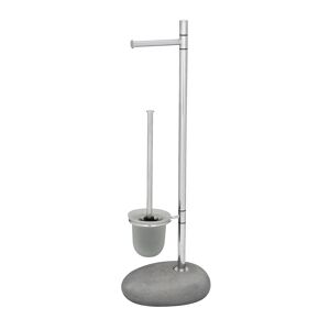Stand WC-Garnitur 'Pepple Stone' 2-in-1 chromfarben/grau mit Glaseinsatz