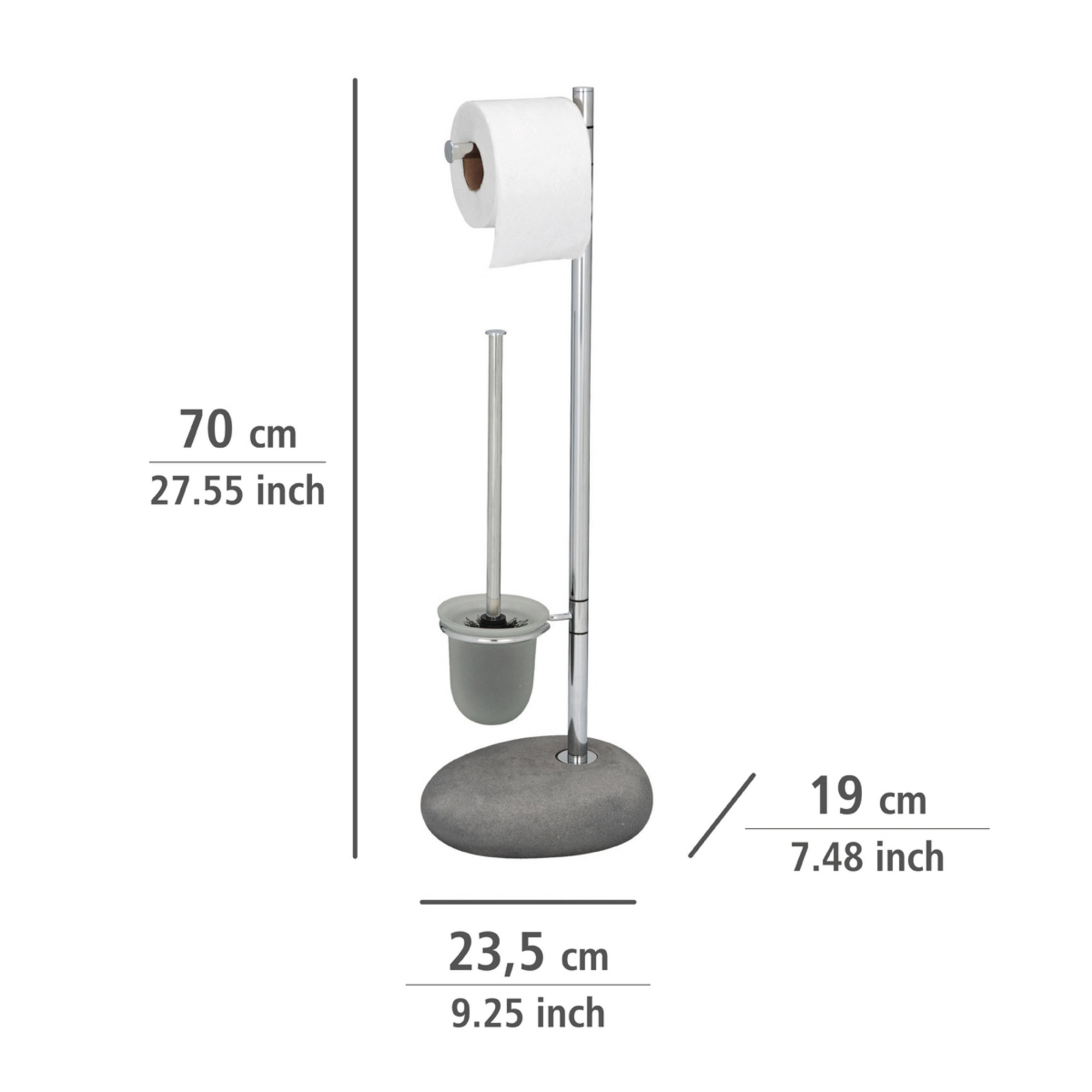 Stand WC-Garnitur 'Pepple Stone' 2-in-1 chromfarben/grau mit Glaseinsatz + product picture