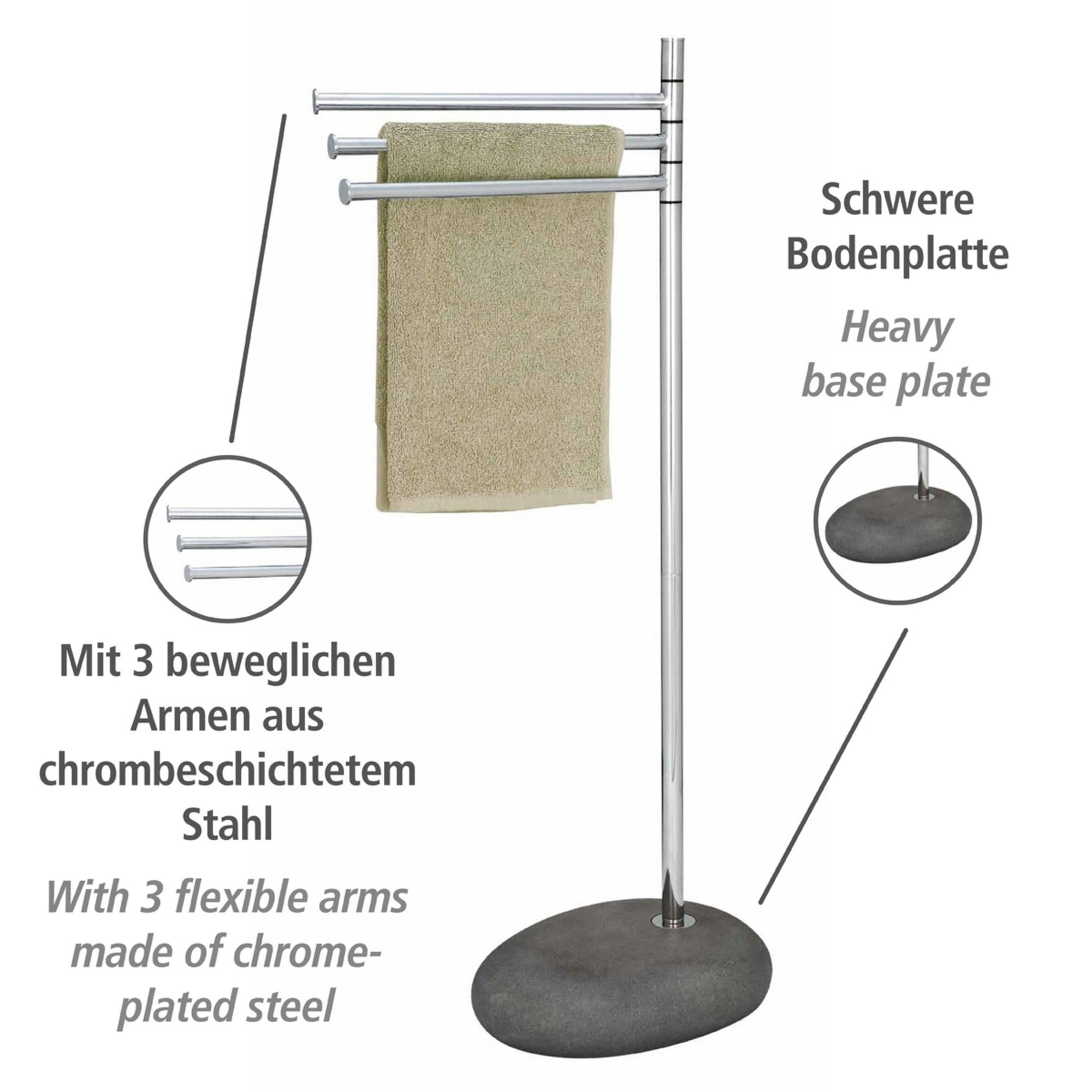 Handtuchständer 'Pepple Stone' chromfarben 3-armig 38 x 23 x 84 cm + product picture