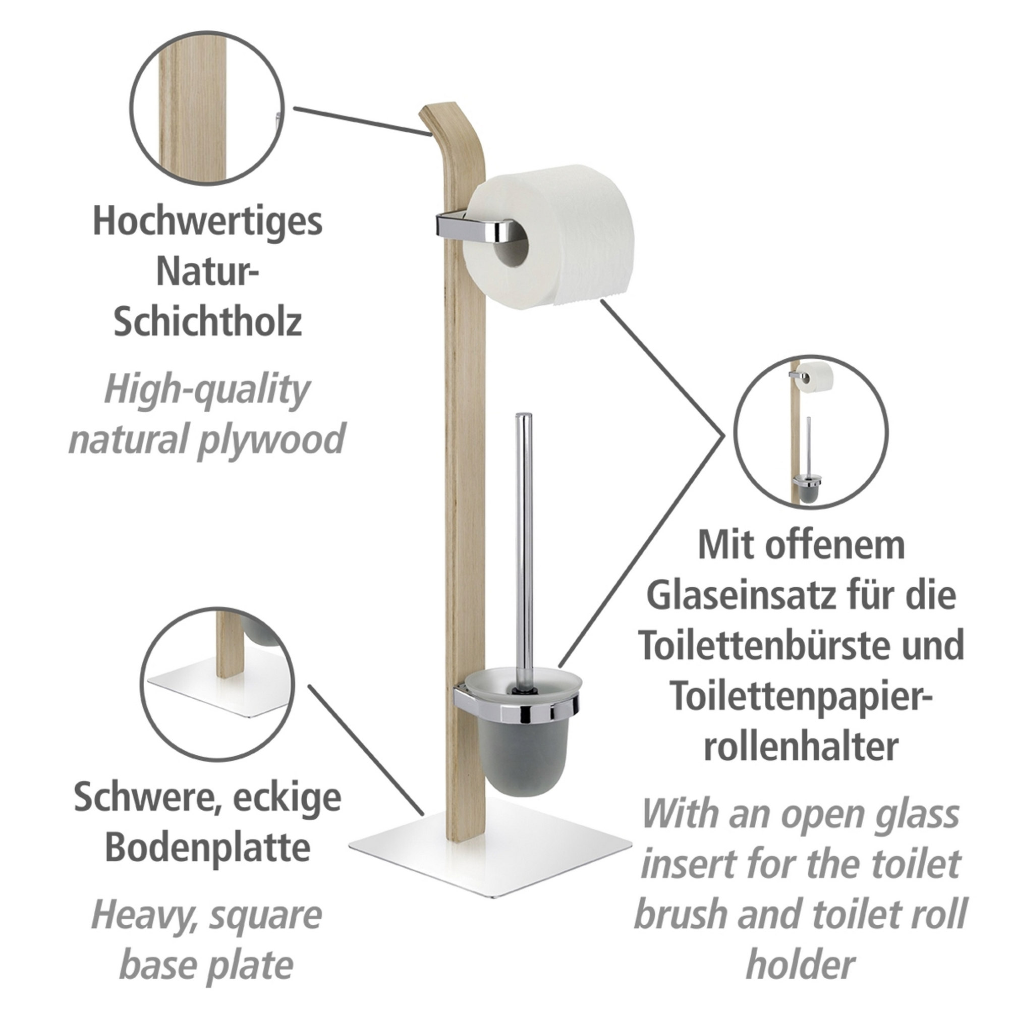 Stand WC-Garnitur 'Samona' 2-in-1 holzfarben mit Glaseinsatz + product picture