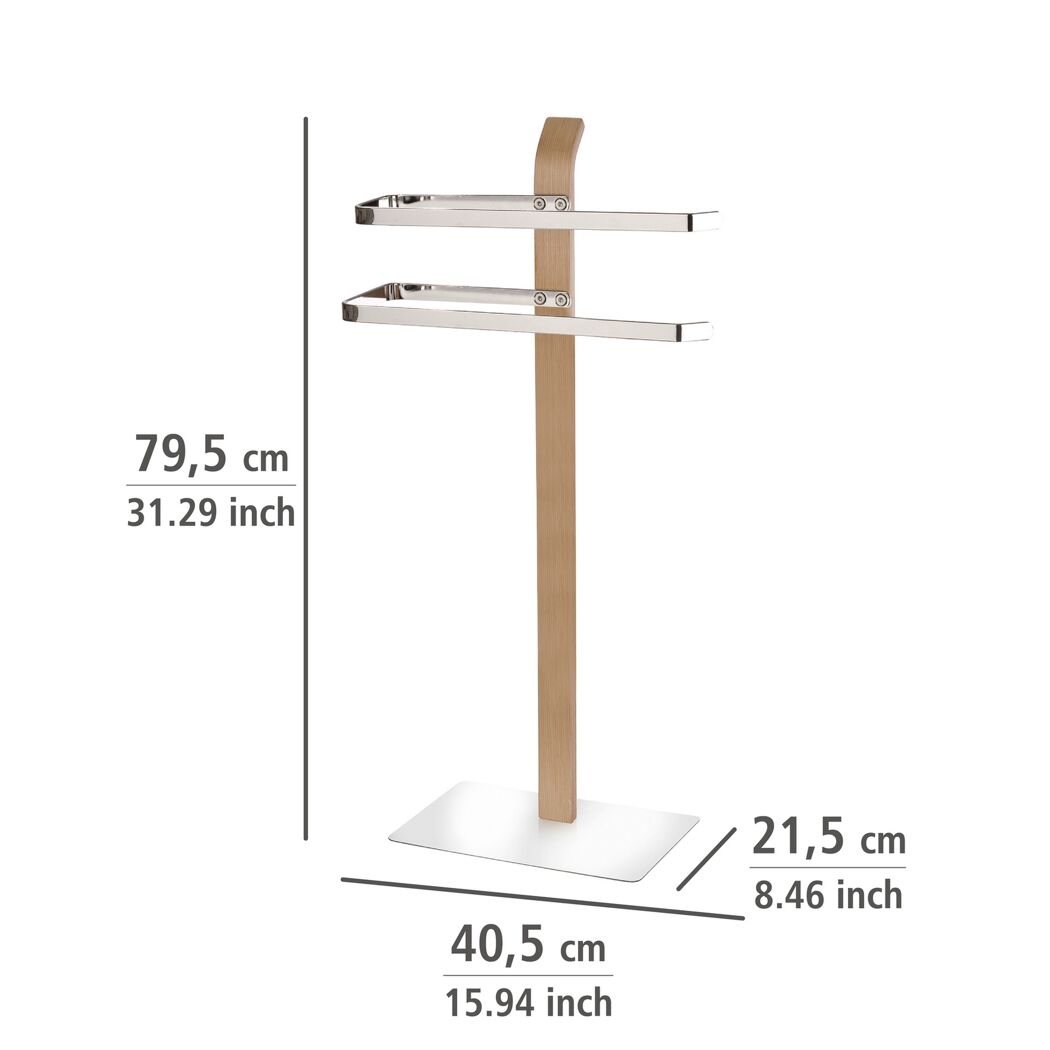 freistehender Handtuchhalter aus Holz mit zwei Handtuchstangen