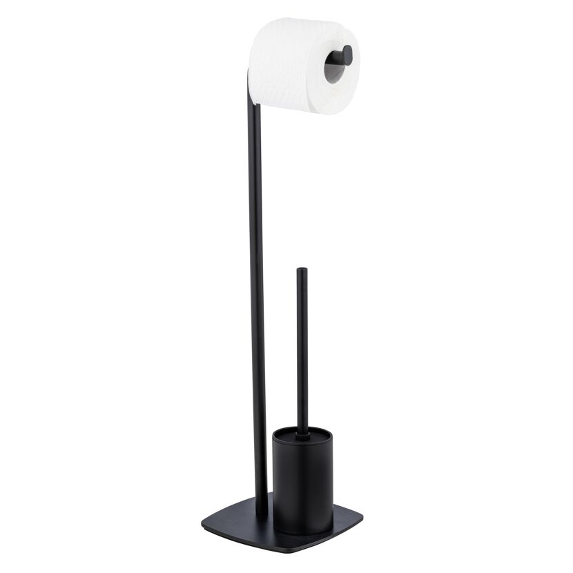 Schwarzer Stand-Toilettenpapierhalter mit Toilettenbürste