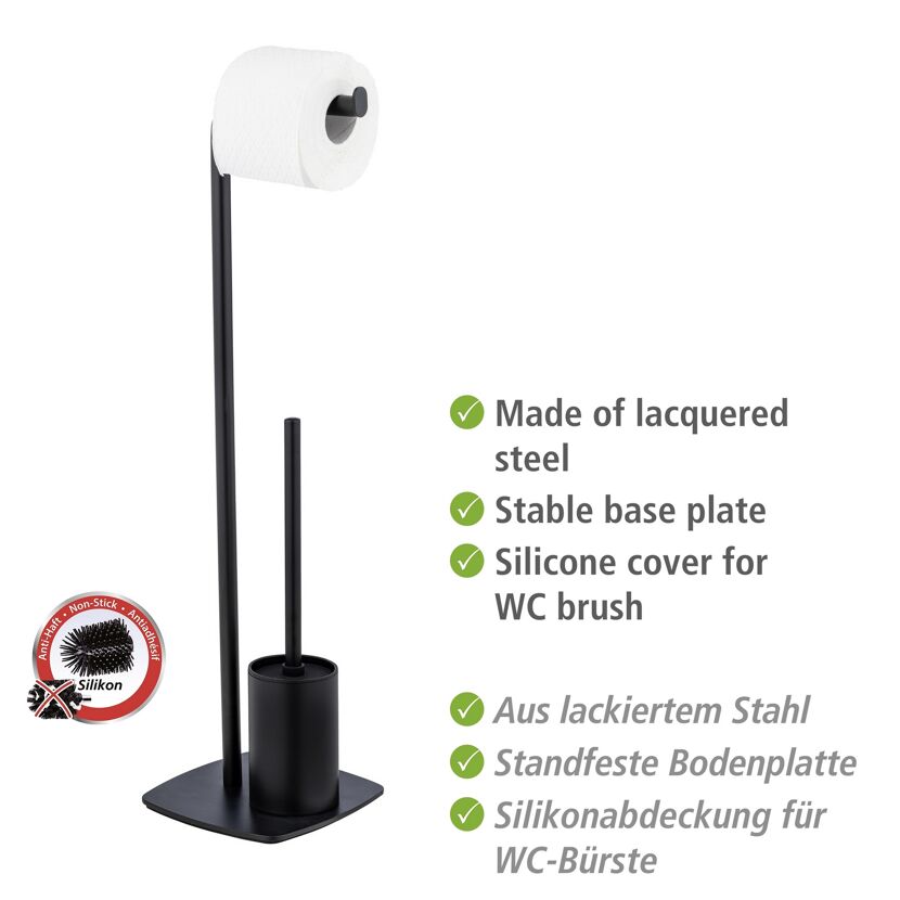 Schwarzer Toilettenpapierhalter mit Toilettenbürste