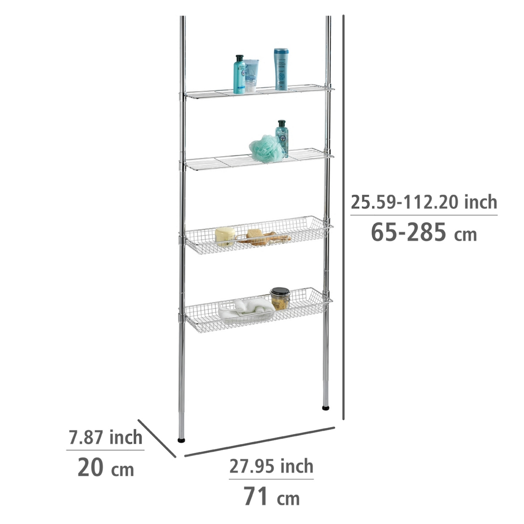 Teleskopregal 'Ellera' Edelstahl je 2 Ablagen/Körbe 65-285 cm + product picture