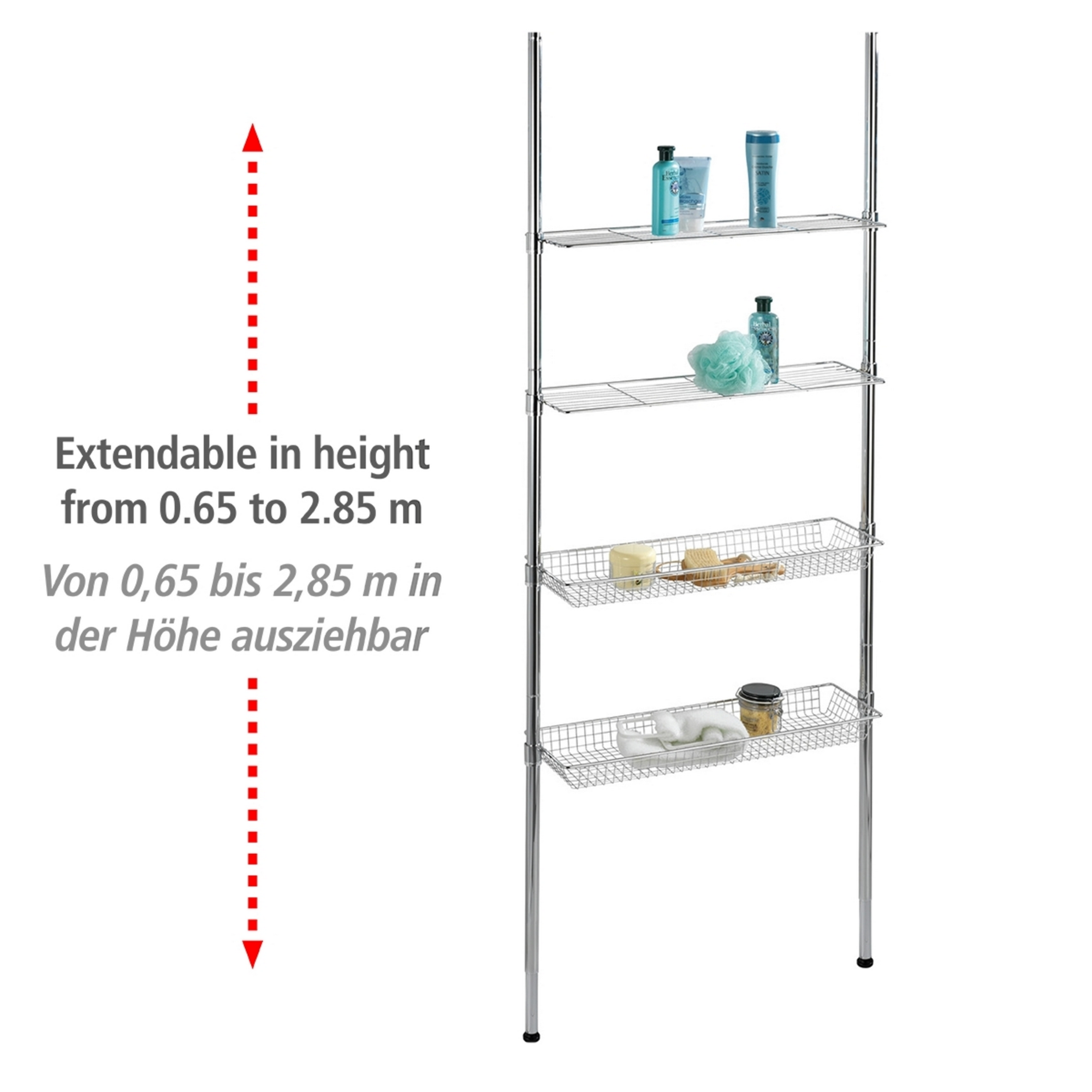 Teleskopregal 'Ellera' Edelstahl je 2 Ablagen/Körbe 65-285 cm + product picture