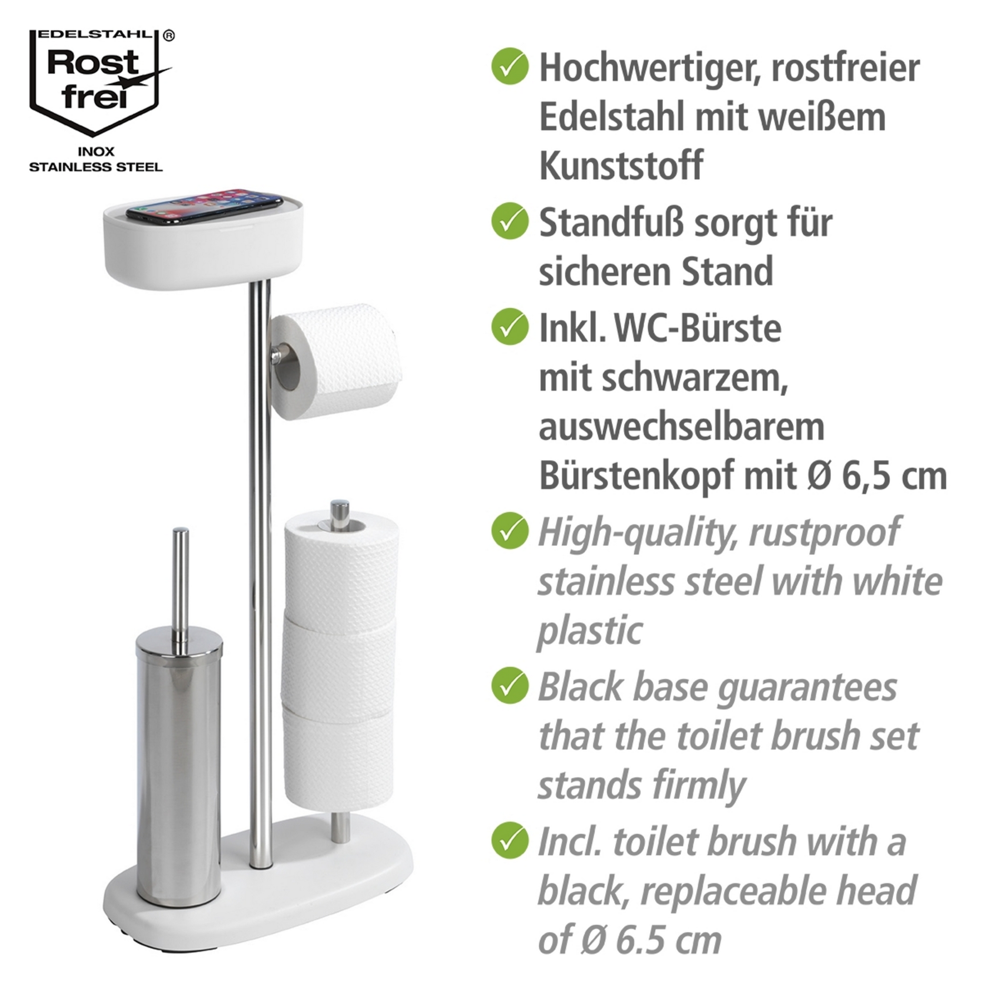 Stand WC-Garnitur 'Rivazza' 5-in-1 edelstahlfarben/weiß mit Ablage + product picture