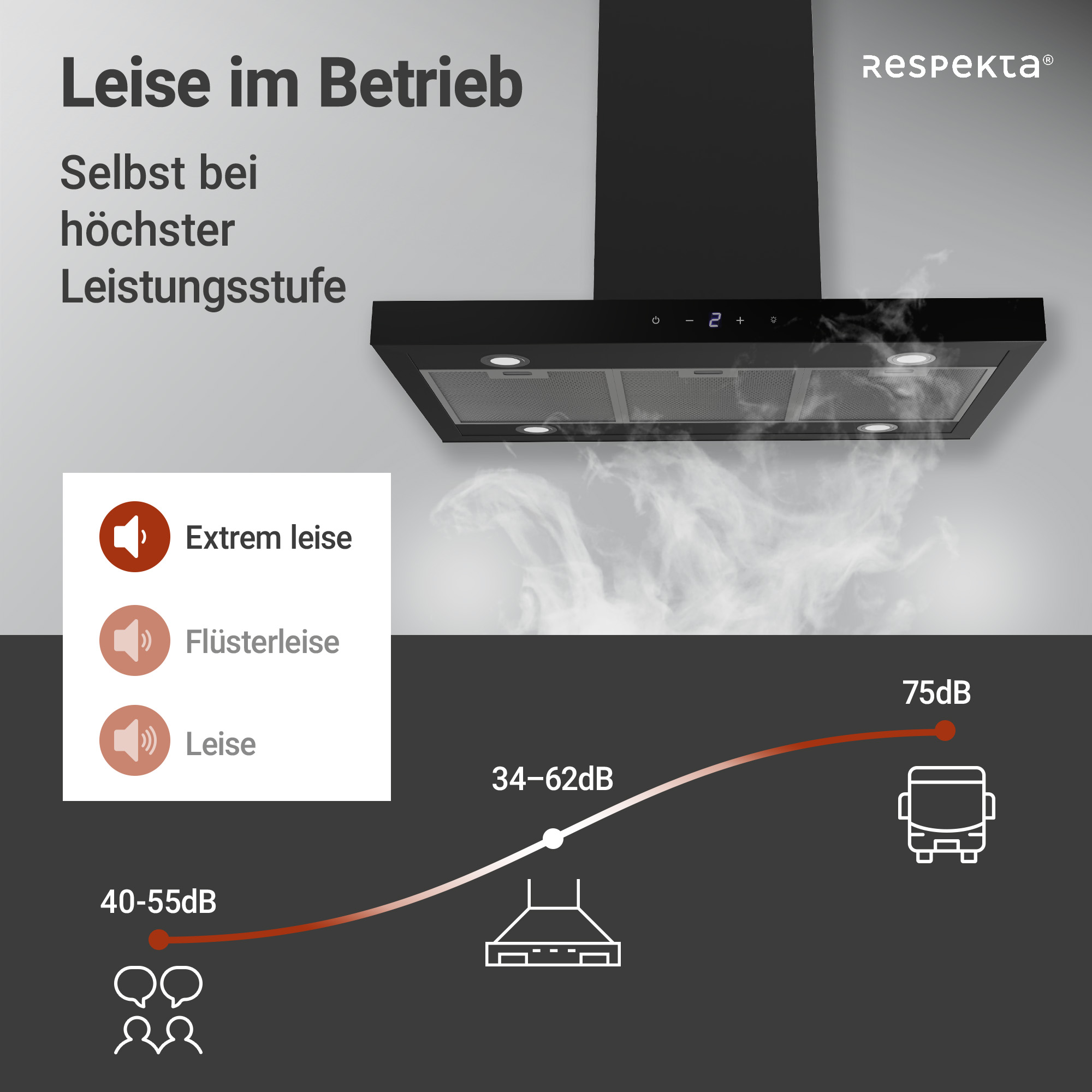 Inselhaube 'CH44199GISS-20' Metall/Glas schwarz 60 cm
