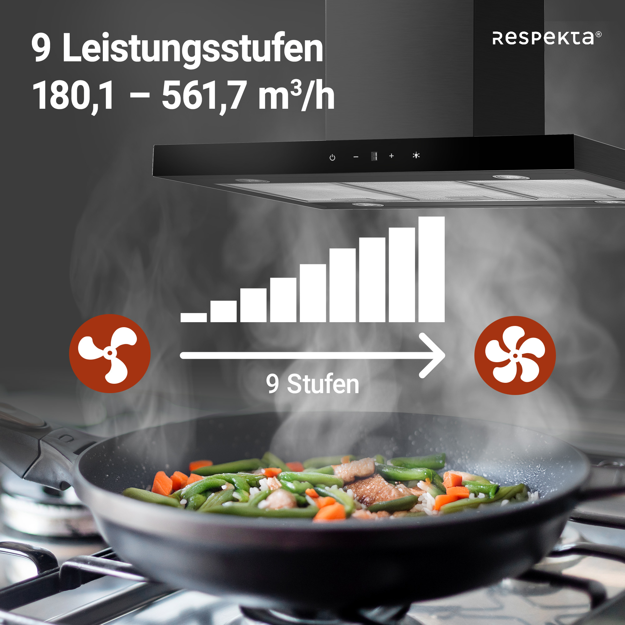 Inselhaube 'CH44199GISS-20' Metall/Glas schwarz 60 cm