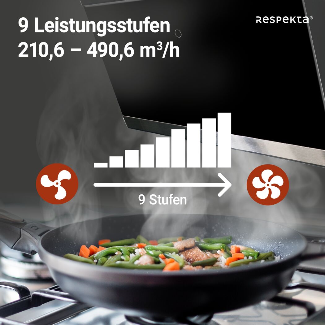 Schräghaube 'CH89090S' Metall/Glas schwarz 90 cm