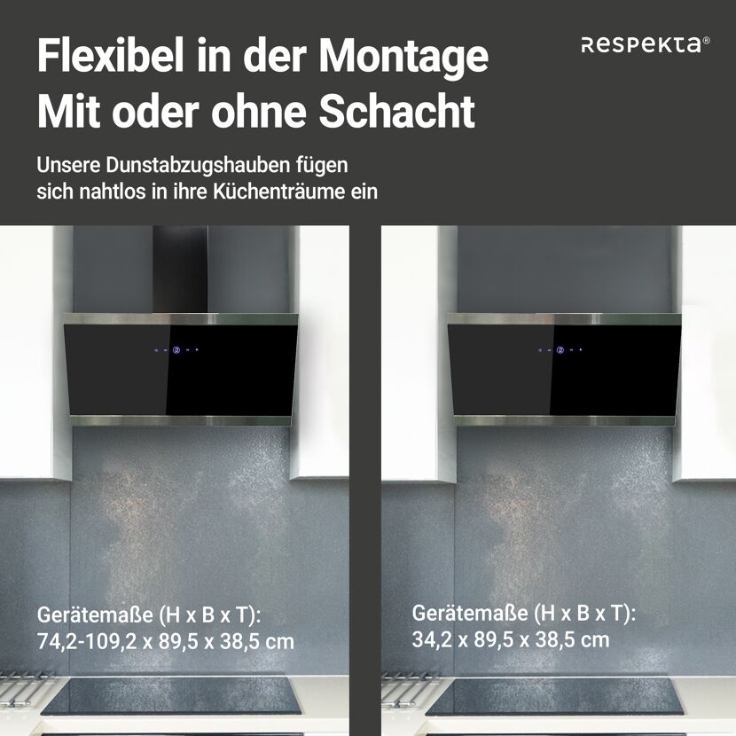 Schräghaube 'CH89090S' Metall/Glas schwarz 90 cm