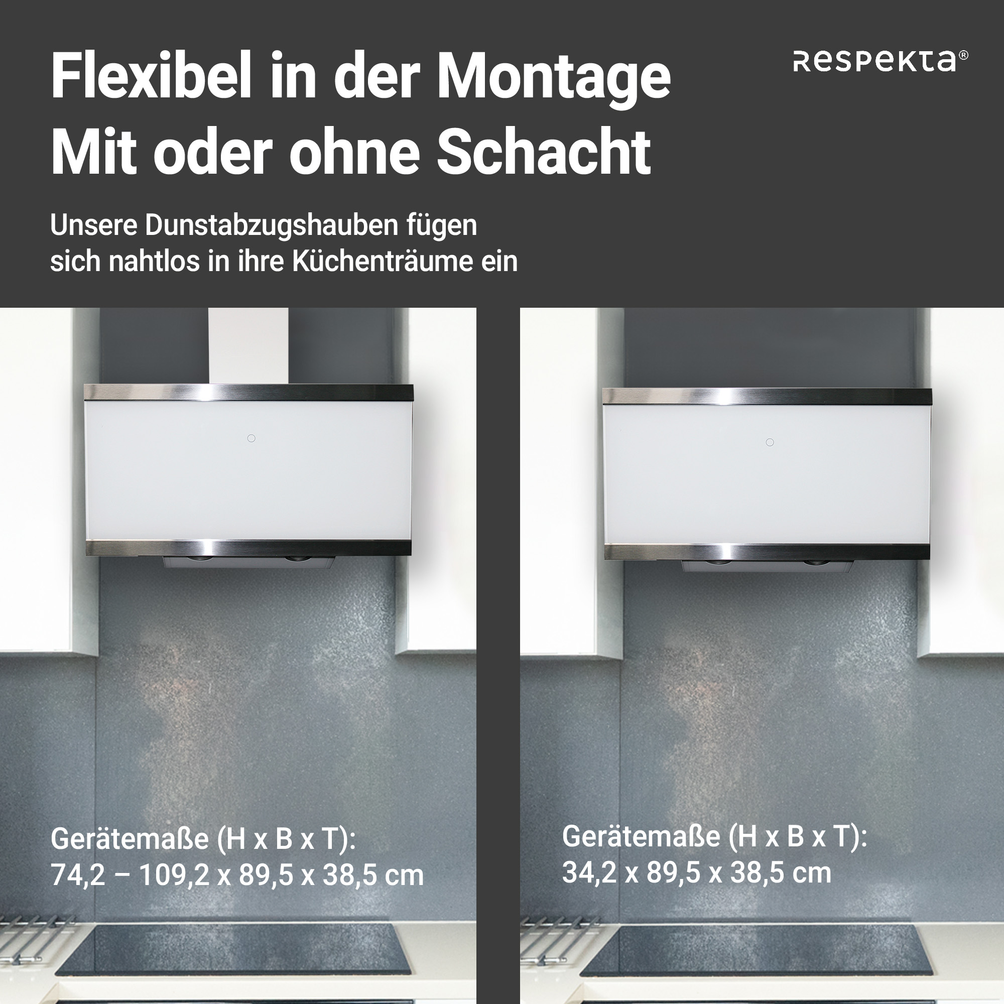 Schräghaube 'CH89090W' Metall/Glas weiß 90 cm