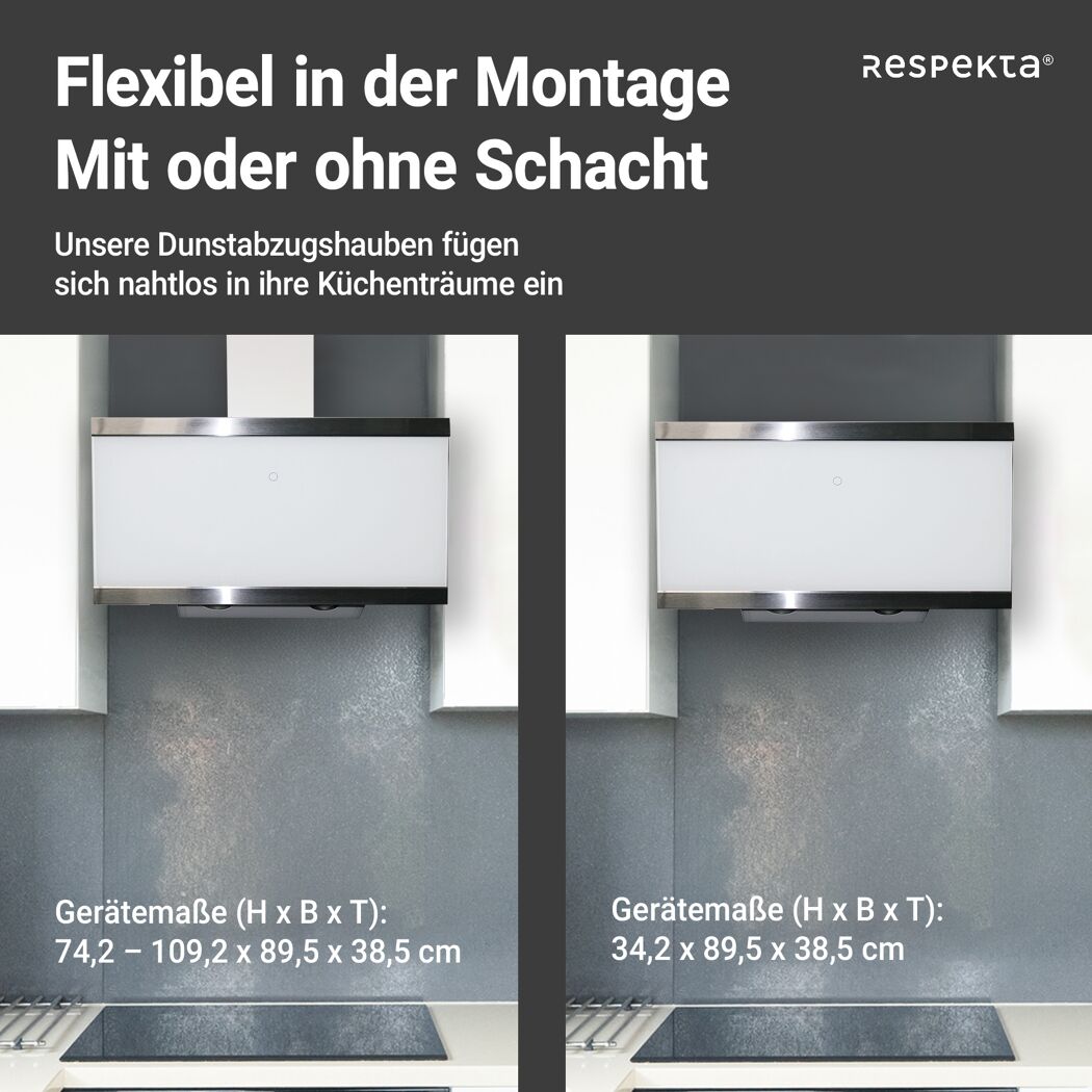Schräghaube 'CH89090W' Metall/Glas weiß 90 cm