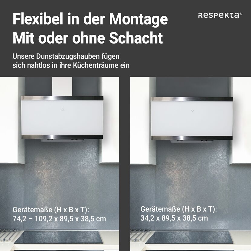 Schräghaube 'CH89090W' Metall/Glas weiß 90 cm