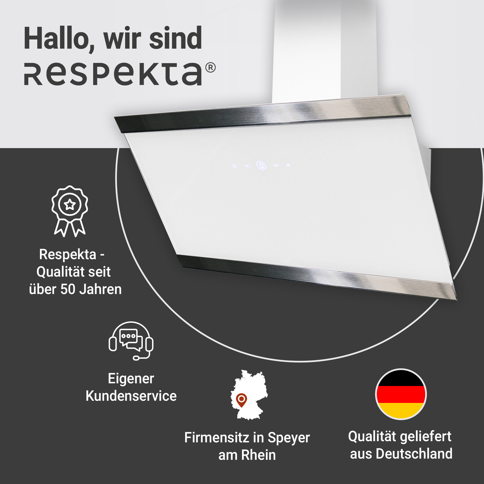 Schräghaube 'CH89090W' Metall/Glas weiß 90 cm