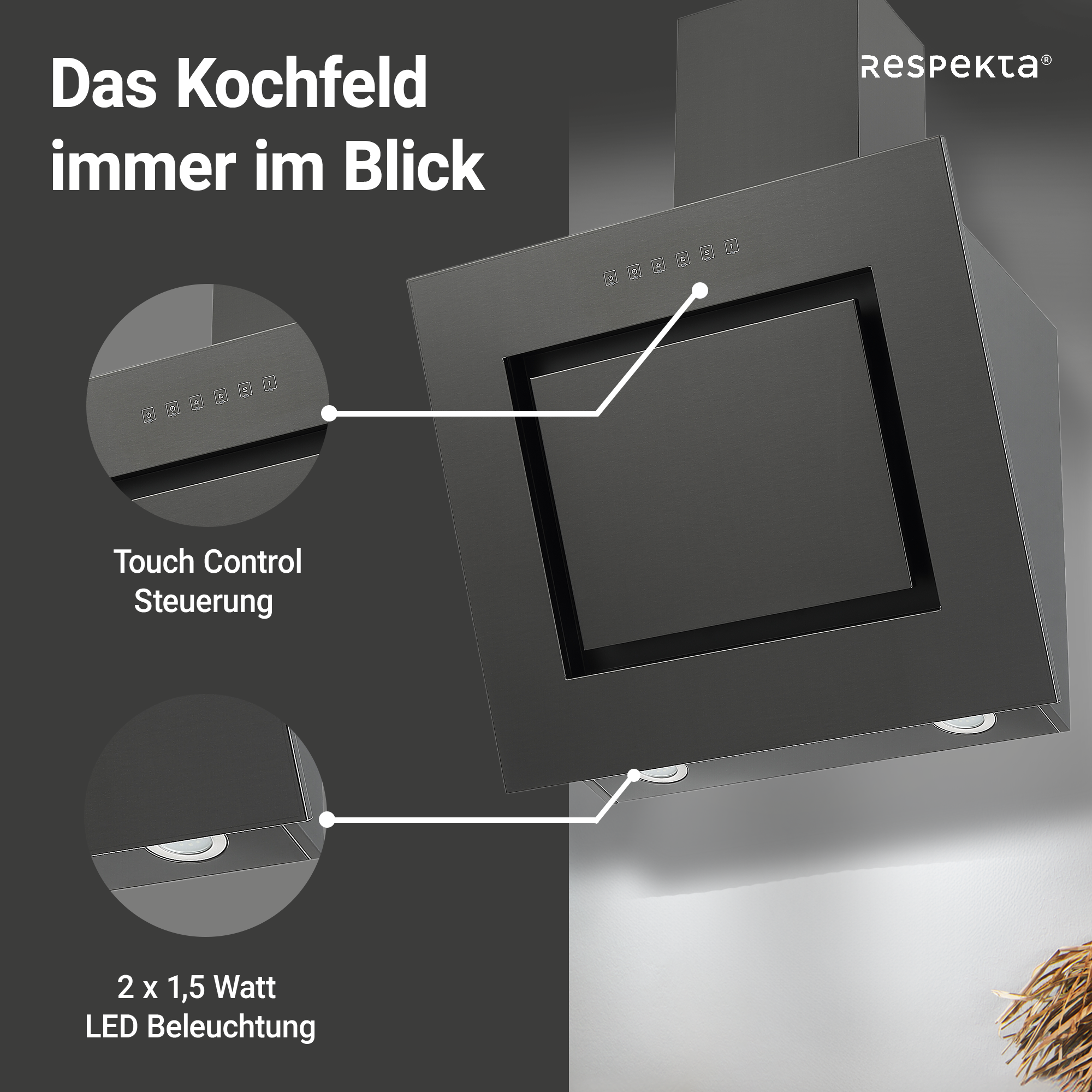 Schräghaube 'CH42060BSA' Edelstahl/Glas schwarz 60 cm