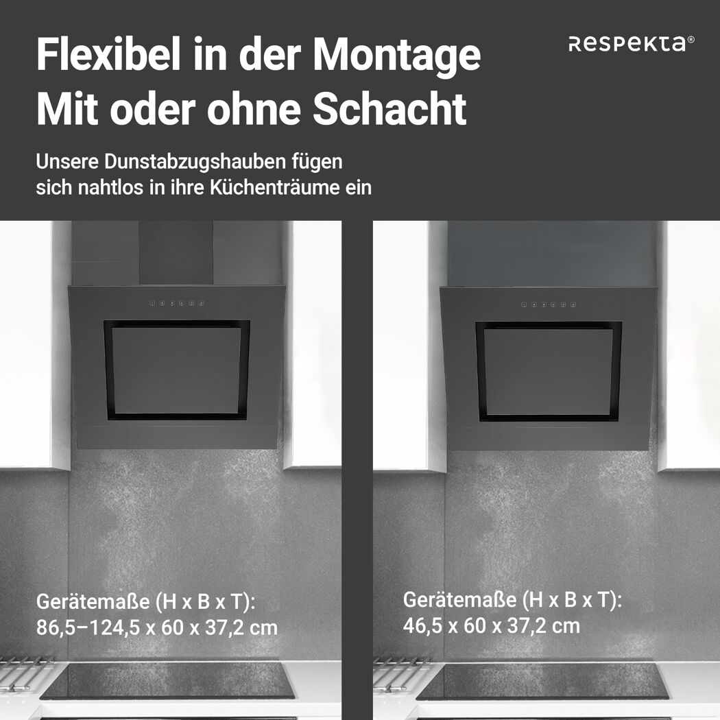Schräghaube 'CH42060BSA' Edelstahl/Glas schwarz 60 cm