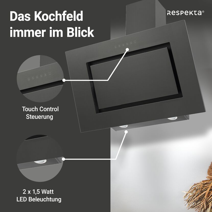 Schräghaube 'CH42090BSA' Edelstahl/Glas schwarz 90 cm