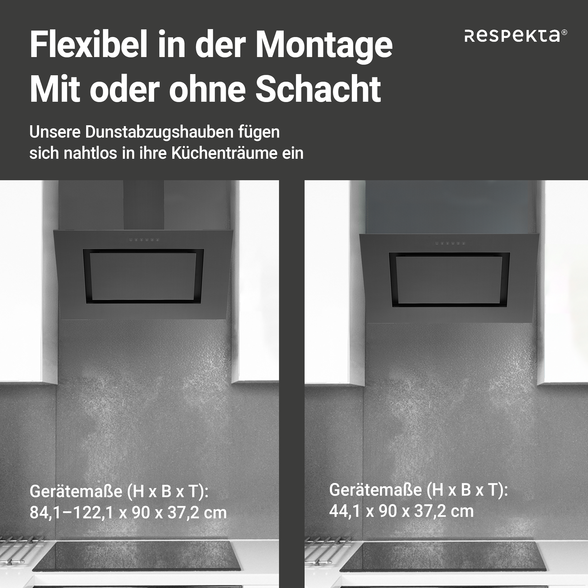 Schräghaube 'CH42090BSA' Edelstahl/Glas schwarz 90 cm