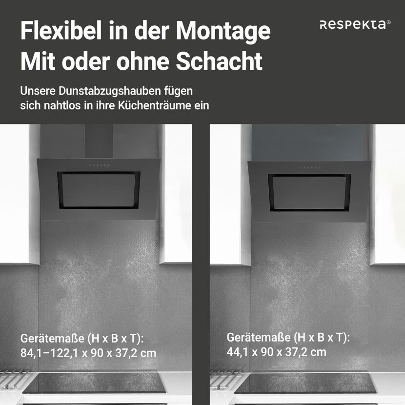 Schräghaube 'CH42090BSA' Edelstahl/Glas schwarz 90 cm