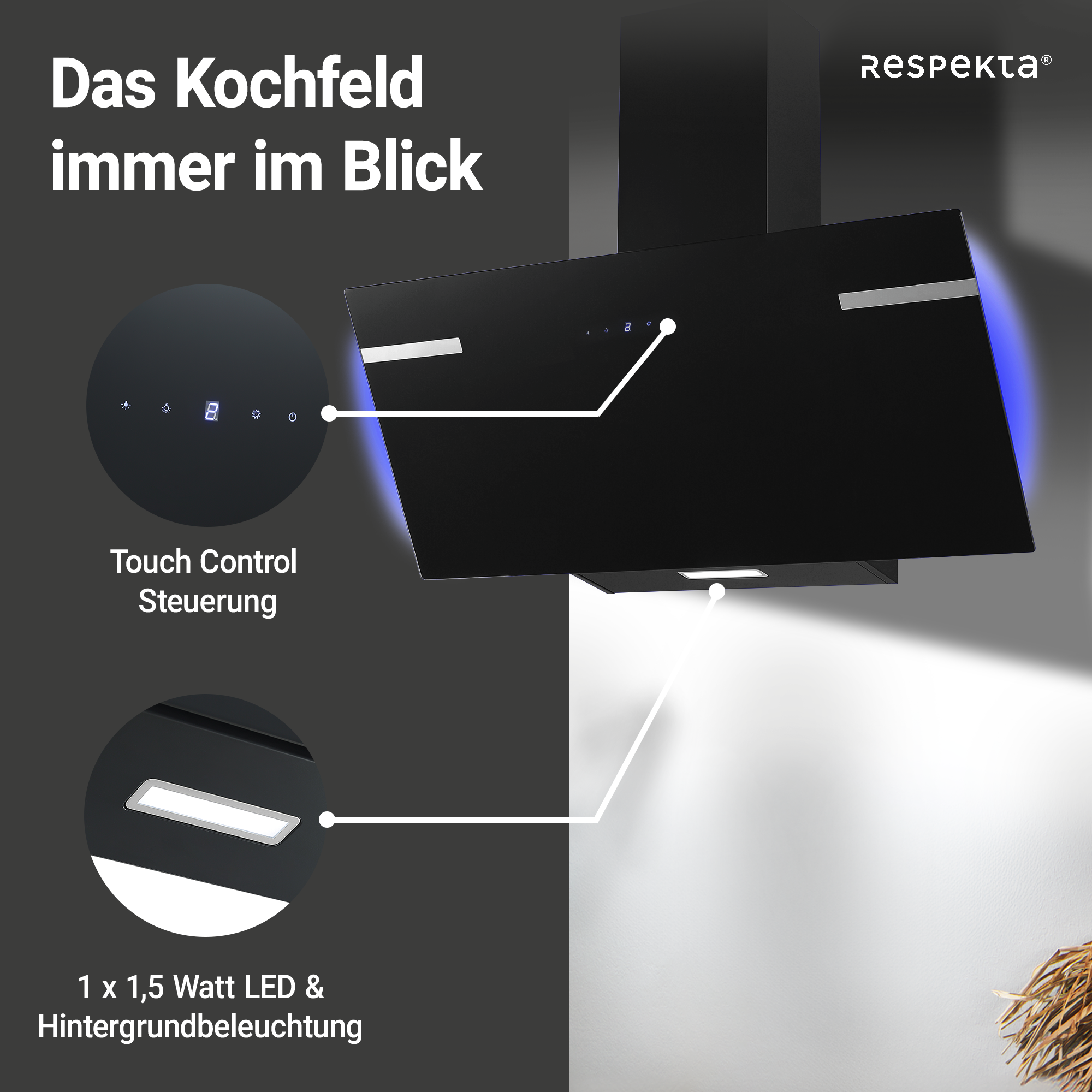 Schräghaube 'CH69090SA+' Metall/Glas schwarz 90 cm