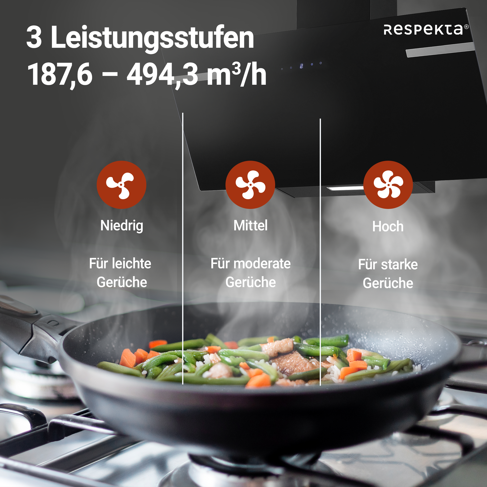 Schräghaube 'CH69090SA+' Metall/Glas schwarz 90 cm