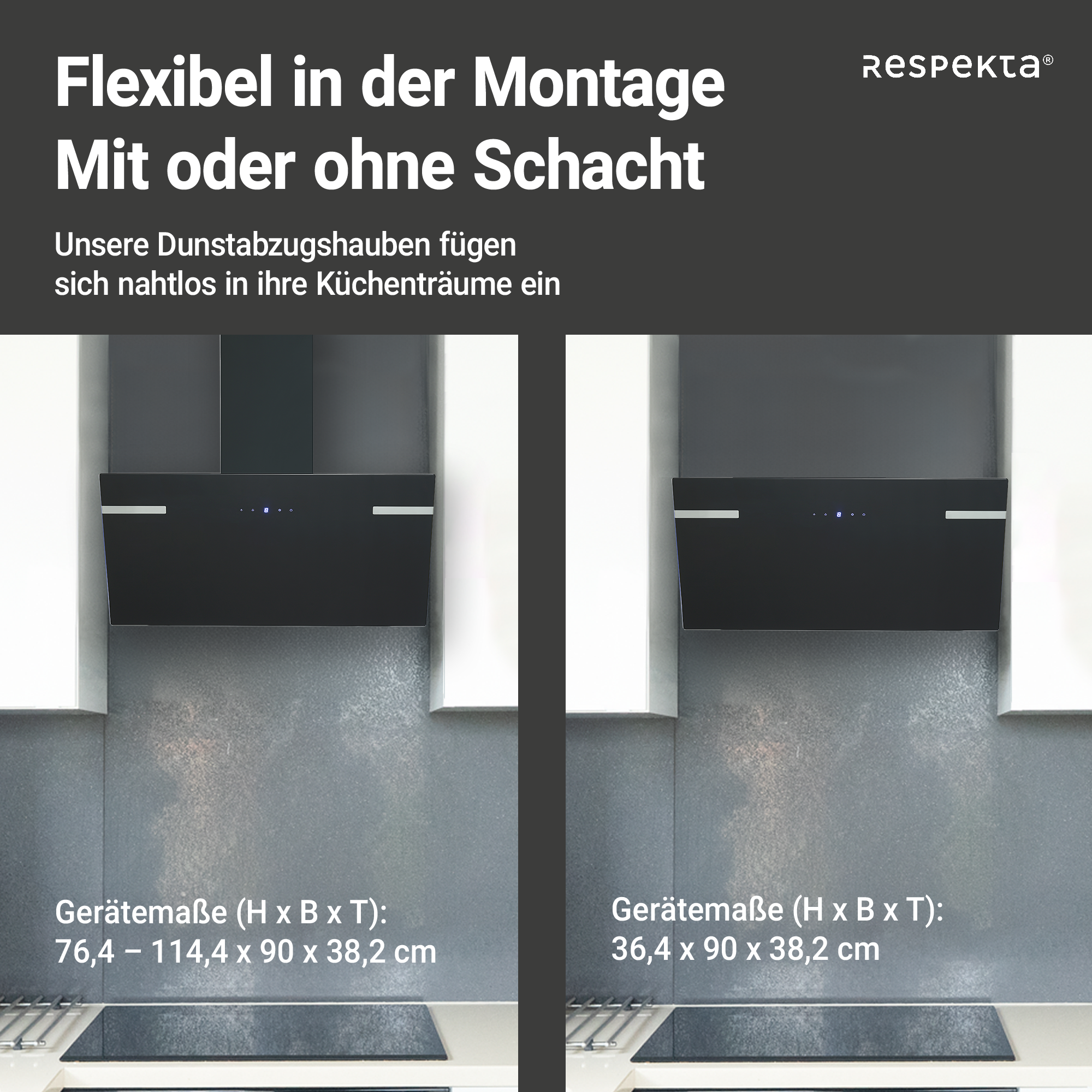 Schräghaube 'CH69090SA+' Metall/Glas schwarz 90 cm