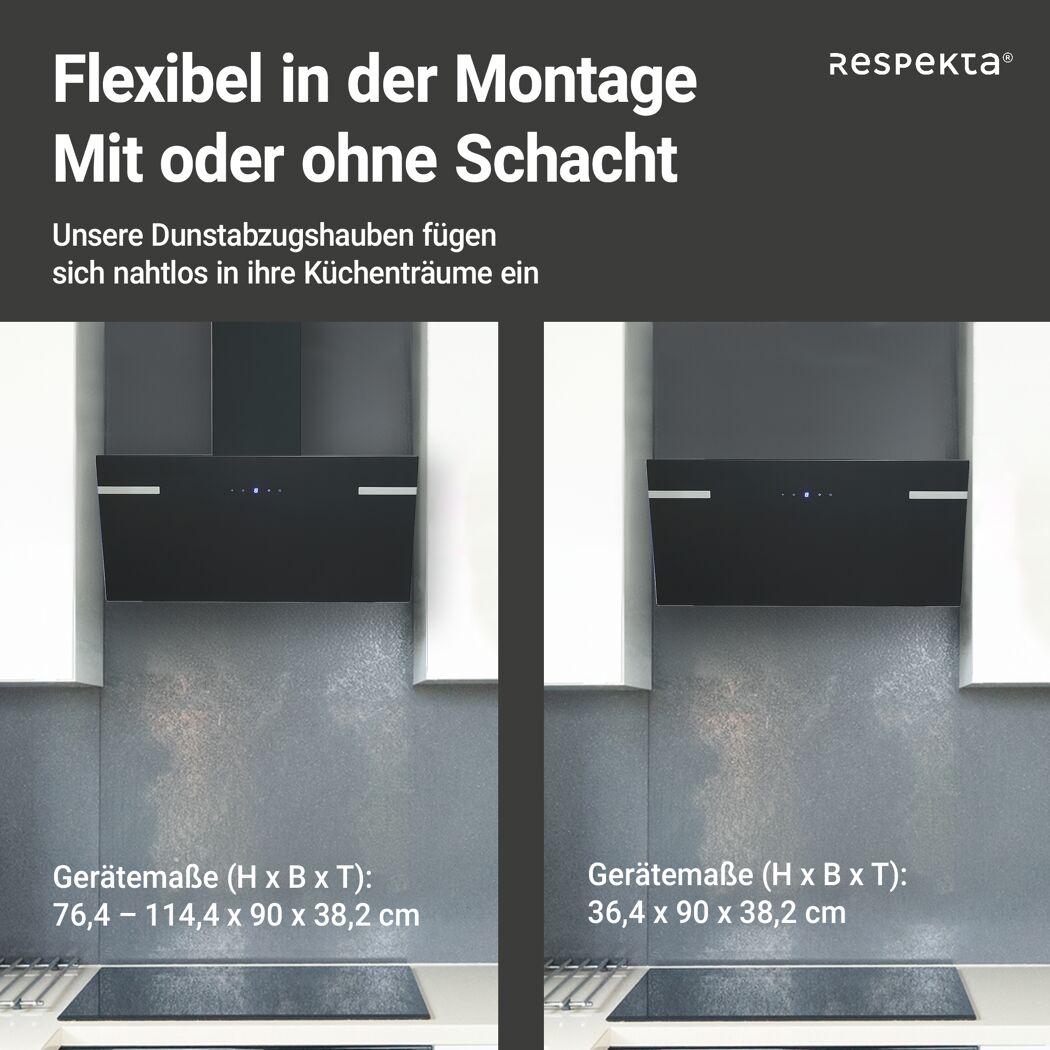 Schräghaube 'CH69090SA+' Metall/Glas schwarz 90 cm
