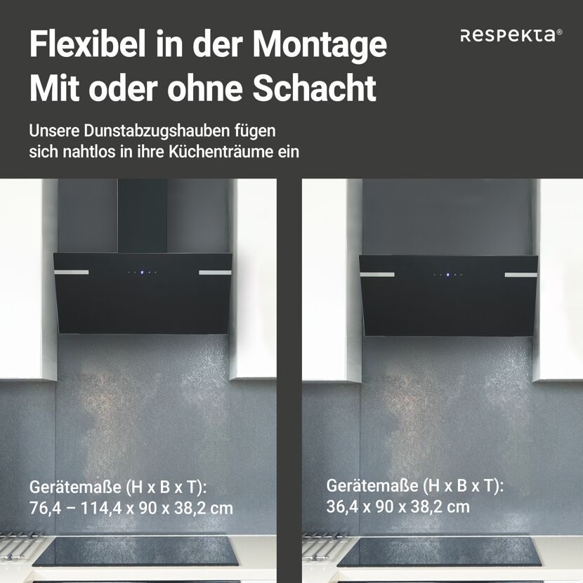 Schräghaube 'CH69090SA+' Metall/Glas schwarz 90 cm
