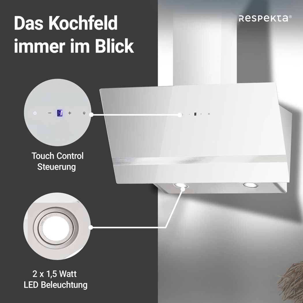 Schräghaube 'CH24080WM' Metall/Glas weiß 80 cm