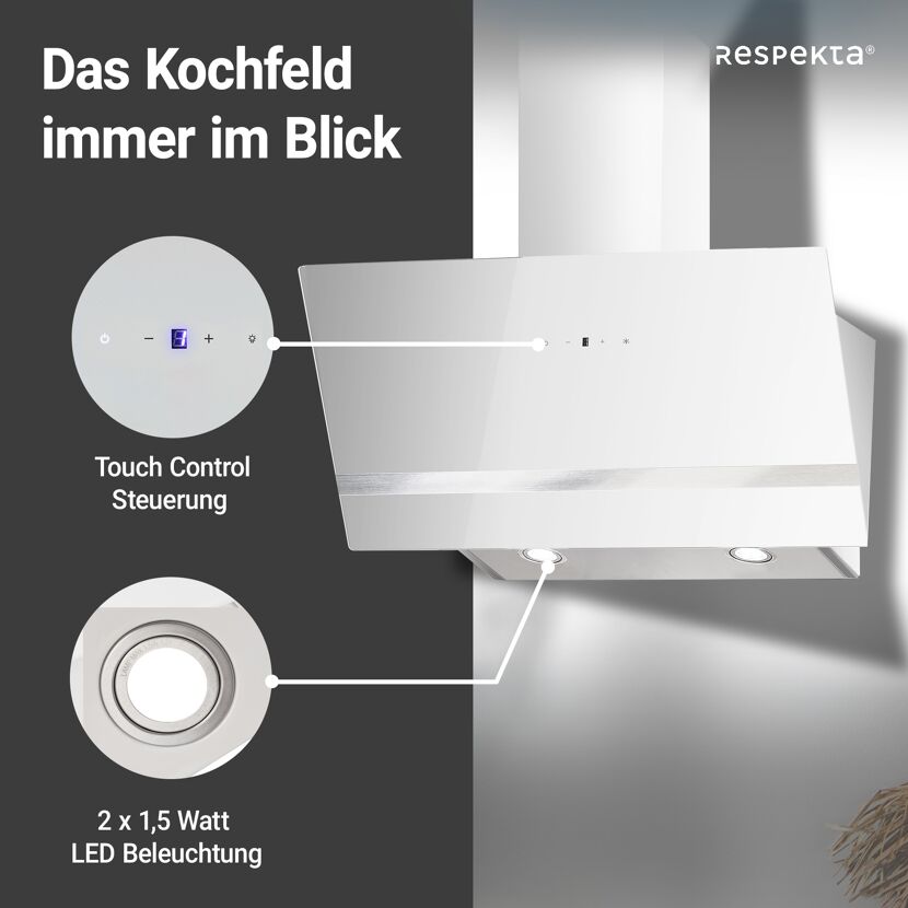 Schräghaube 'CH24080WM' Metall/Glas weiß 80 cm