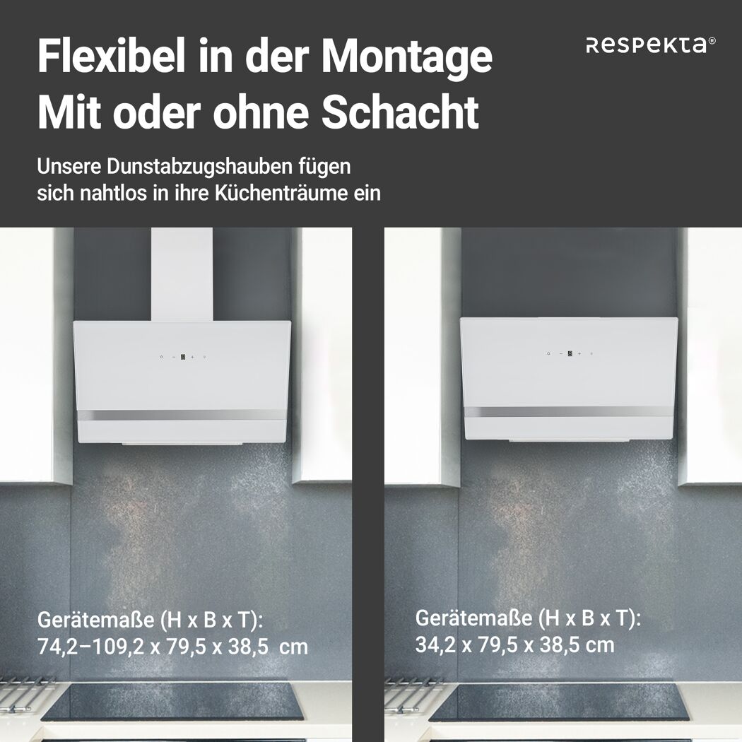 Schräghaube 'CH24080WM' Metall/Glas weiß 80 cm