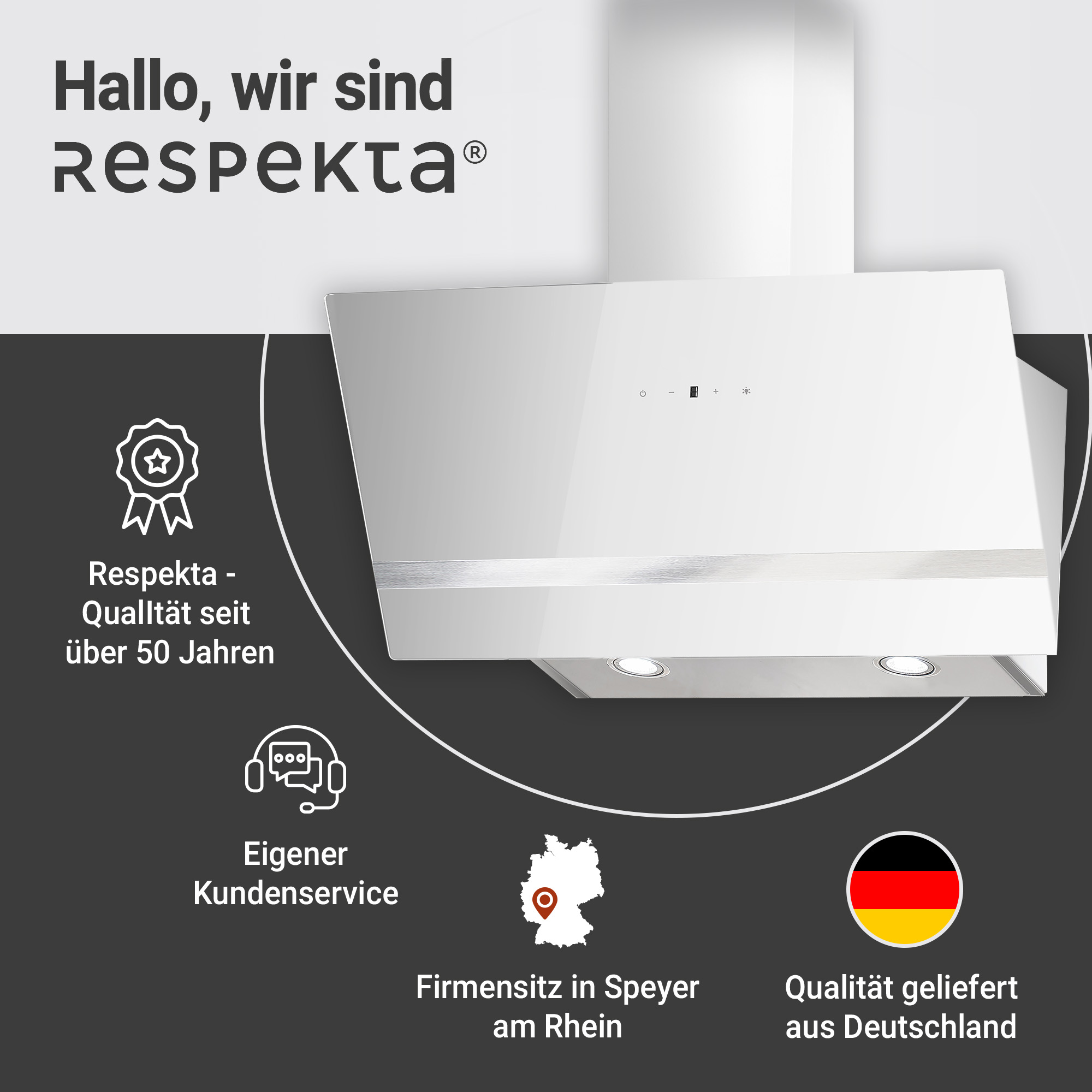 Schräghaube 'CH24080WM' Metall/Glas weiß 80 cm