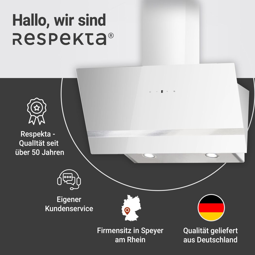 Schräghaube 'CH24080WM' Metall/Glas weiß 80 cm