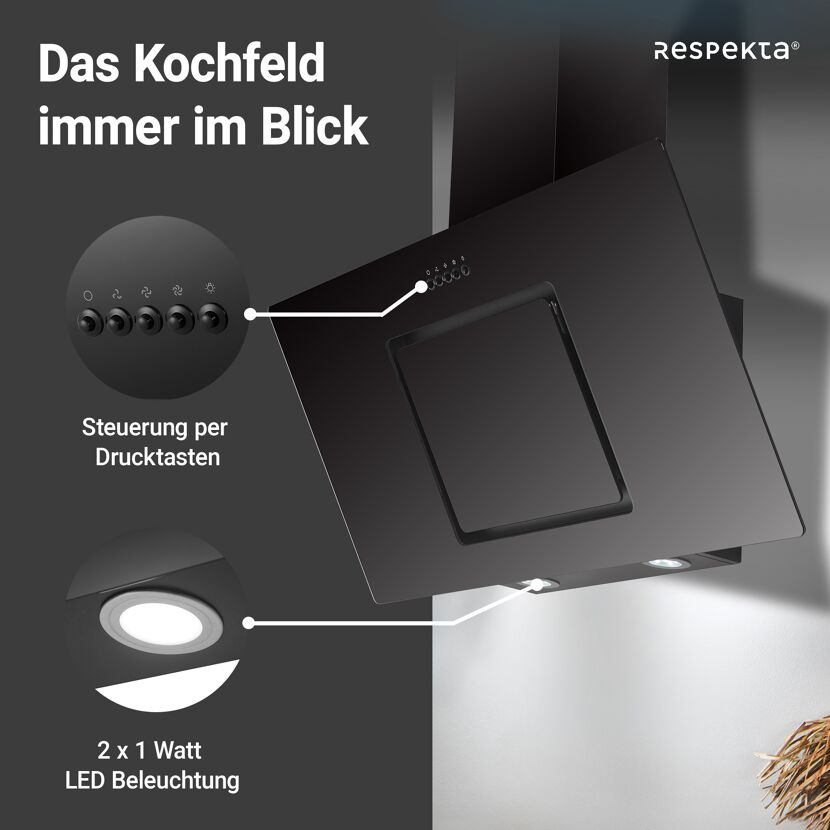 Schräghaube 'CH22010/90SBZ' Metall/Glas schwarz 90 cm