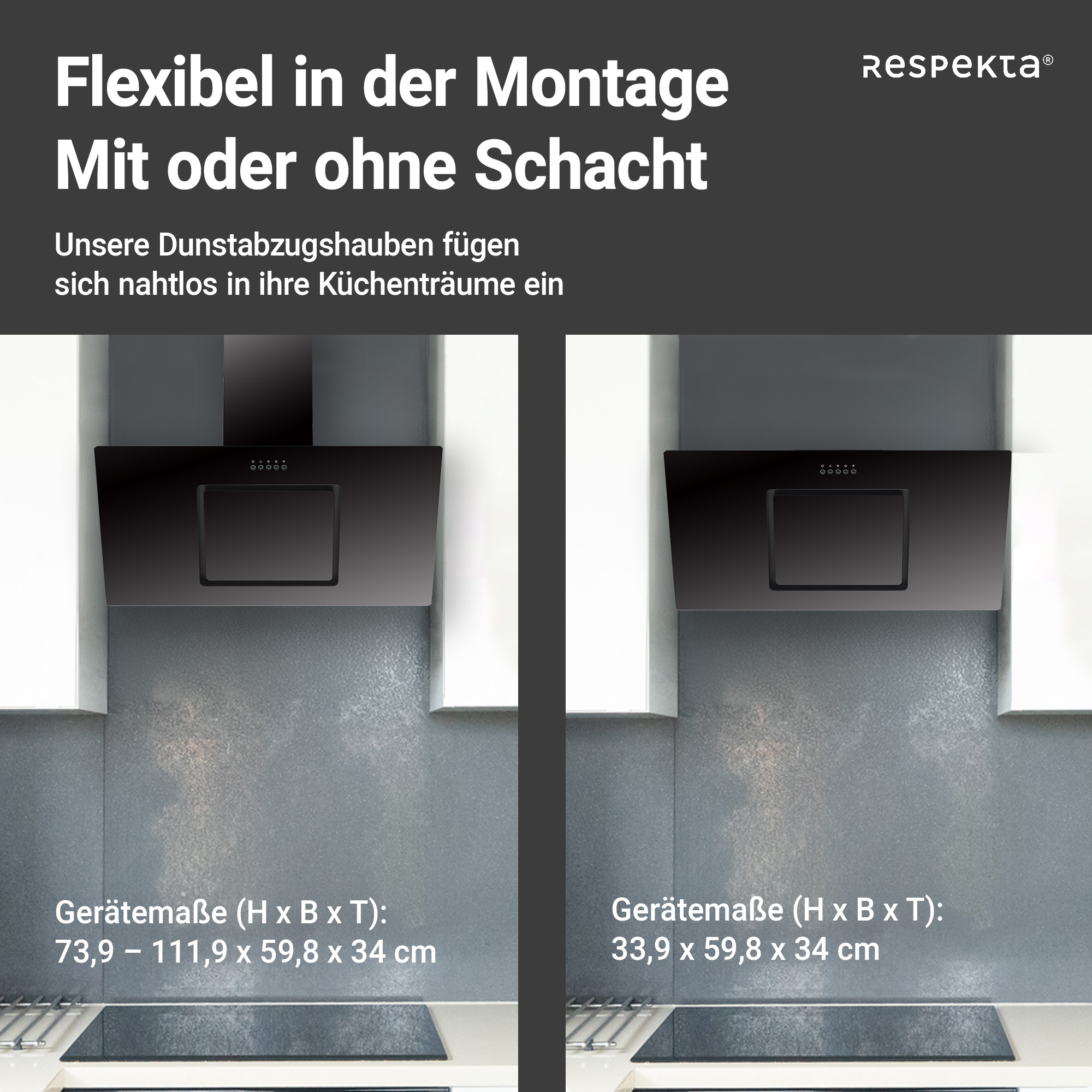 Schräghaube 'CH22010/90SBZ' Metall/Glas schwarz 90 cm