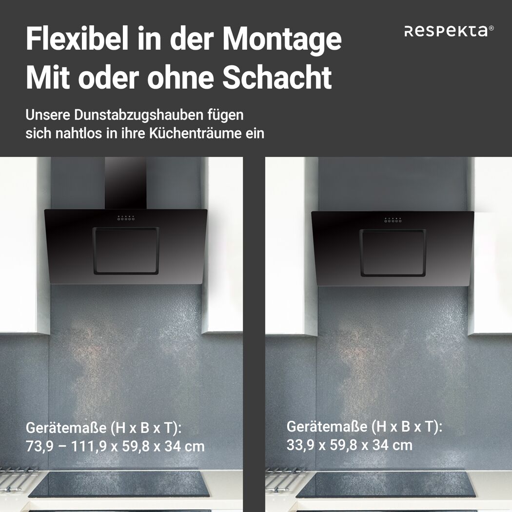 Schräghaube 'CH22010/90SBZ' Metall/Glas schwarz 90 cm