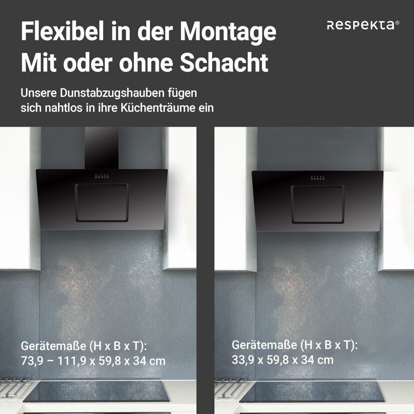 Schräghaube 'CH22010/90SBZ' Metall/Glas schwarz 90 cm