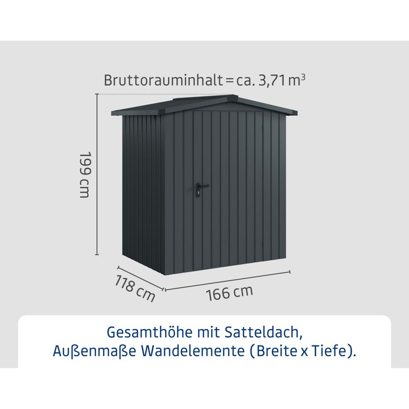 Gerätehaus 'Euroline ESD1 Trend-Sk' anthrazitgrau 189 x 133 x 199 cm, Einzeltür