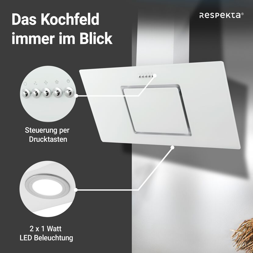 Schräghaube 'CH22010/90WBZ' Metall/Glas weiß 90 cm
